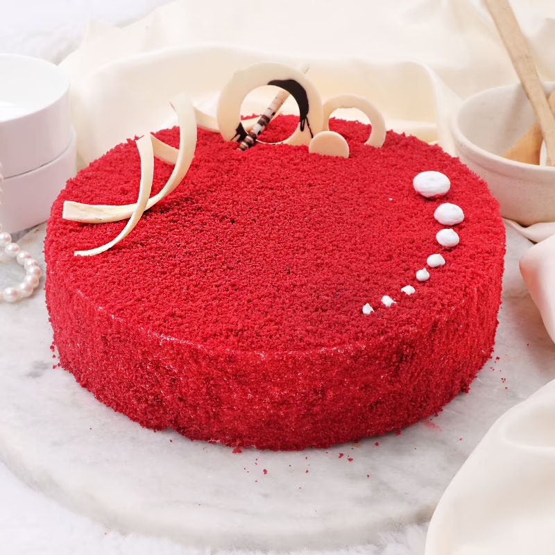Red Velvet Cake with Cream Cheese Frosting (eggless)