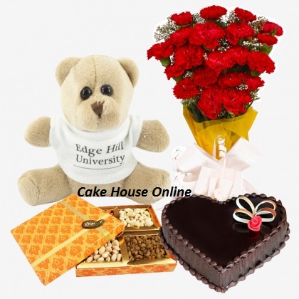 Flowers n Cake Combo With Dry Fruits Pack - Cake House Online