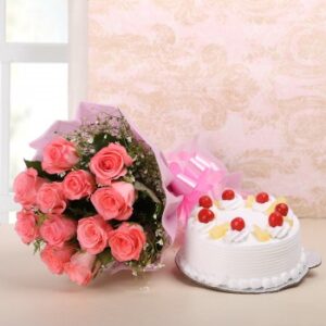 Pink Rose With Pineapple Cake